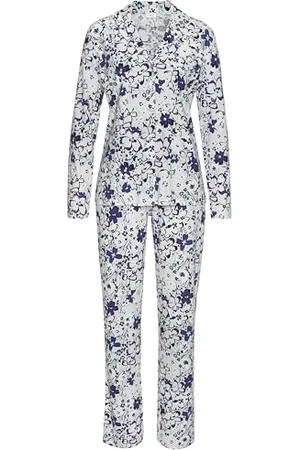 QS by s.Oliver Damen Langer Pyjama im Blumenmuster