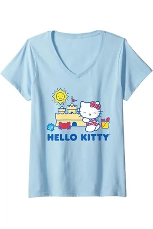 Sanrio Damen Hello Kitty Beach Day T-Shirt mit V-Ausschnitt