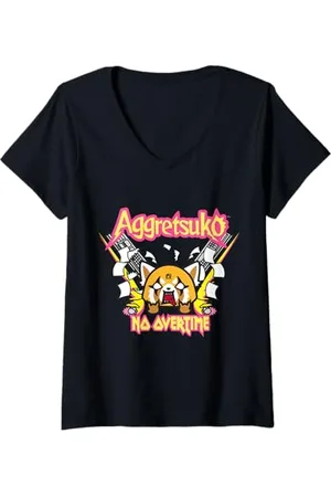 Sanrio Damen Aggretsuko Rage No Overtime T-Shirt T-Shirt mit V-Ausschnitt