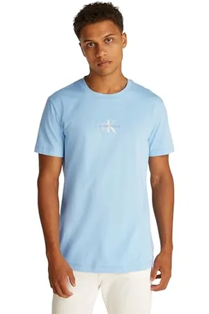 Calvin Klein Herren T-Shirt Kurzarm Monologo Tee aus Baumwolle, Blau (Blue Bell), L
