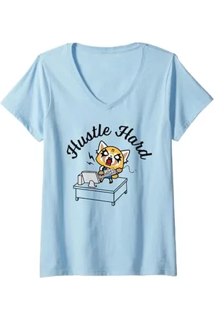 Sanrio Damen Aggretsuko Hustle Hard Rage T-Shirt T-Shirt mit V-Ausschnitt
