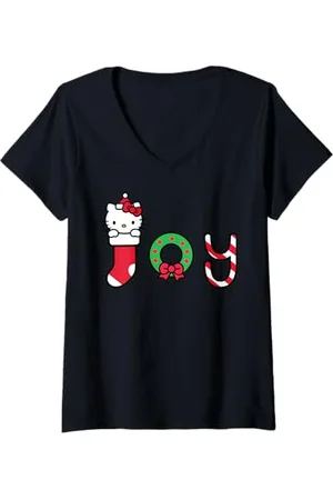Sanrio Damen Hello Kitty Cute Father Christmas Joy Santa T-Shirt mit V-Ausschnitt