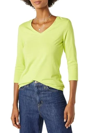 Amazon Damen T-Shirt Mit V-Ausschnitt Und 3/4-Ärmeln, Klassischer Schnitt (Erhältlich In Übergröße), , L