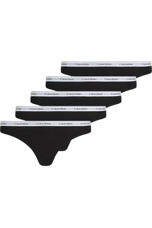 Calvin Klein Damen 5er Pack Strings Thong Low-Rise Baumwolle mit Stretch, Mehrfarbig (Black/Black/Black/Black/Black), XS