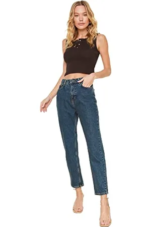 Trendyol Damen High Waist Mom Jeans, Marineblau, 36 EU