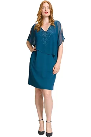Ulla Popken Damen, große Größen, Kleid mit Chiffonüberwurf, Strass und Perlen