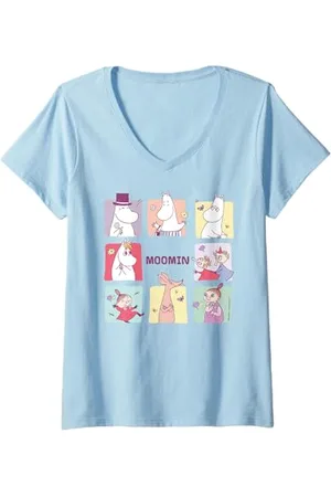 Moomin Damen Mumin-Quadrat-Zeichenblöcke T-Shirt mit V-Ausschnitt