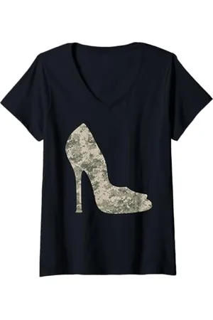 The Salty Veteran Damen Heels Digital Camo Damen Camouflage High Heels T-Shirt mit V-Ausschnitt