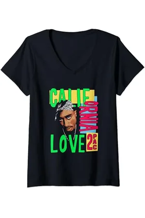 Tupac Shakur Offizielles Tupac California Love T-Shirt mit V-Ausschnitt