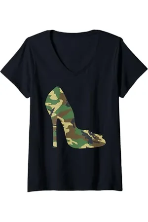 The Salty Veteran Damen Heels Woodland Camo Damen Camouflage High Heels T-Shirt mit V-Ausschnitt