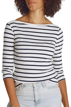 Tommy Hilfiger Damen Langarmshirt Slim U-Boot-Ausschnitt, Mehrfarbig (Breton Dark Night Navy Stp), XXS