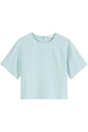 Marc O’ Polo Marc OߴPolo Denim Damen Kurzarmbluse mit Rundhalsausschnitt Cropped, Blau (Blue Fog), XXL