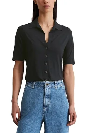 Marc O’ Polo Marc OߴPolo Damen Kurzarmbluse mit klassischem Kentkragen Regular Fit, Blau (Deep Night Blue), S
