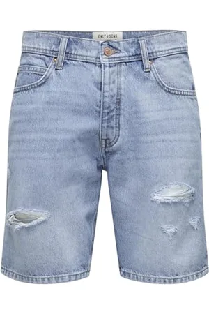 Only & Sons ONLY&SONS Herren Shorts Denim Midi Bermuda Mid Waist Pants Baumwolle Five-Poket Hose, Farben: , Größe:XS