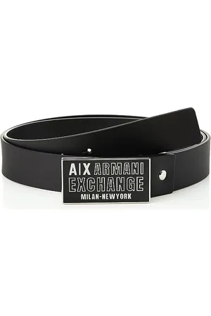 Armani Exchange Casual Bonded Leather, Logo Buckle Belt, Black, One Size
