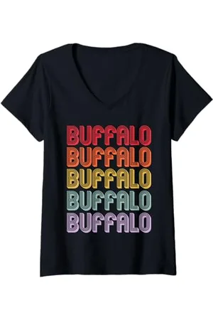 Buffalo Damen Büffel T-Shirt mit V-Ausschnitt