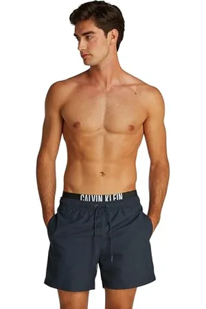 Calvin Klein Herren Badehose Medium Double mit Tunnelzug, Blau (Dark Sapphire), XL