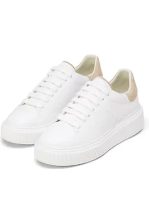 Marc O’ Polo Marc OߴPolo Damen Sneaker flach aus Leder mit Plateau, Weiß (White Cotton/Light Dusty Sand), 41