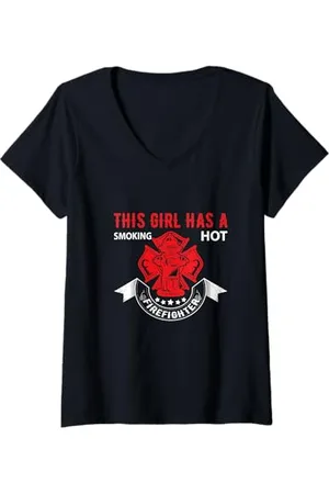 Iron Kor Damen This Girl Has Smoking Hot Firefighter Wife Gf Gift T-Shirt mit V-Ausschnitt