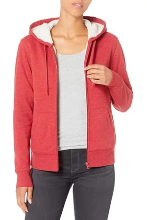 Amazon Damen Sherpa-gefütterte Fleece-Kapuzenjacke mit durchgehendem Reißverschluss (erhältlich in Übergröße), , XXL