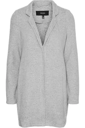 VERO MODA Damen Kurzmantel VMBrushedkatrine Lange Damenjacke mit Stehkragen 10231027 Light Grey Melange XS