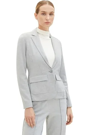TOM TAILOR Damen Slim Fit Basic Blazer mit Melange-Optik, medium silver grey melange, XL