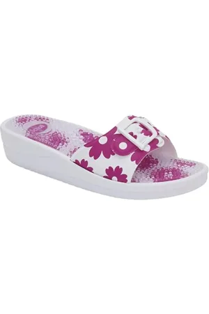 Scholl NEW MASSAGE, Ciabattte, Donna, Bianco - Fucsia, Fantasia fiori, 38