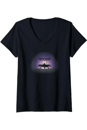 Top Gun Damen F14 Fighter Jet Silhouette Classic Action Movie T-Shirt mit V-Ausschnitt