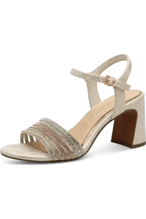 Marco Tozzi Damen Sandalen mit Absatz mit Verstellbarem Riemen Vegan, Gold (Dune met.Comb), 37 EU
