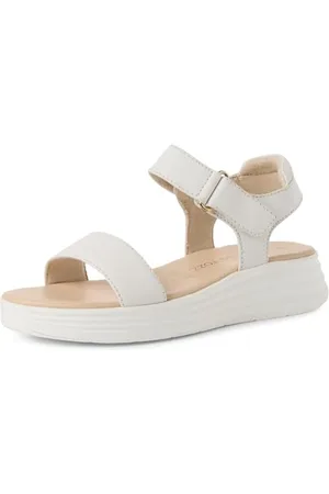 Marco Tozzi Damen Sandalen flach aus Leder mit Klettverschluss, (White), 38 EU