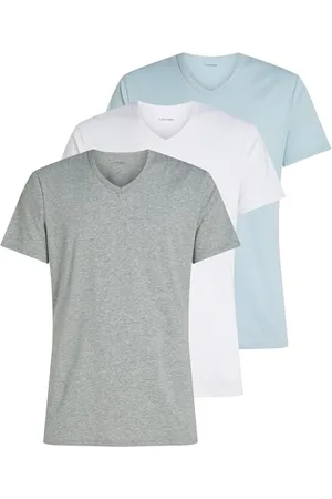 Calvin Klein Herren 3er Pack T-Shirts Kurzarm mit V-Ausschnitt, Mehrfarbig (White, Grey Heather, Sterling Blue), M