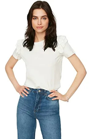 Trendyol Damen Women Crew Neck Knit Regular Fit Basic Strick-T-Shirt mit Rundhalsausschnitt, , M