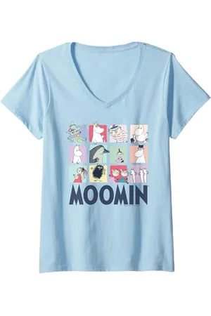 Moomin Damen Mumin Character Blocks Gruppe Light T-Shirt mit V-Ausschnitt