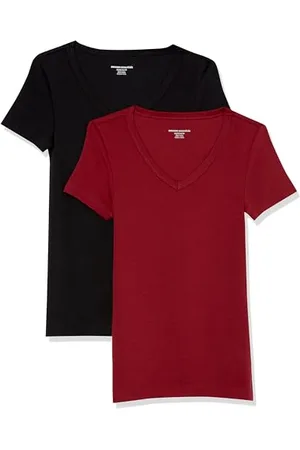 Amazon Damen Kurzärmeliges T-Shirt mit V-Ausschnitt, Schmale Passform, 2er-Pack, , XXL