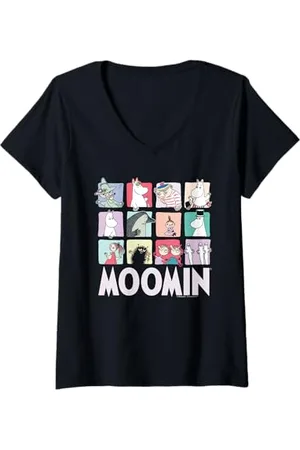 Moomin Damen Dunkle Charakterblöcke der Mumin-Gruppe T-Shirt mit V-Ausschnitt
