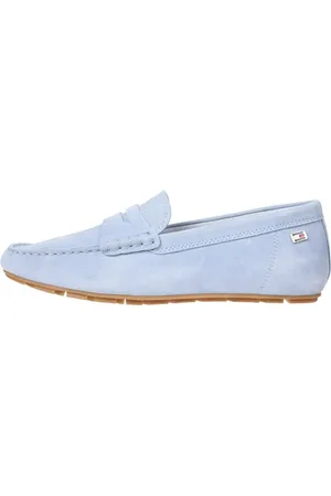 Tommy Hilfiger Damen Driver Schuh Flag Soft Suede Loafer Elegant, Blau (Breezy Blue), 40