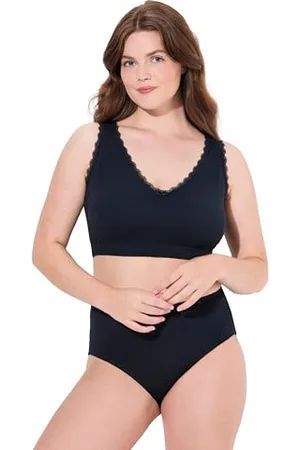 Ulla Popken Damen große Größen Übergrößen Plus Size Bustier, Zierkante, V-Ausschnitt, Biobaumwolle