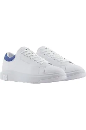 Armani Exchange Herren ActionLeather,sidelogo,Laceup Sneaker, OP.White+MAZAR.Blue, 43 EU