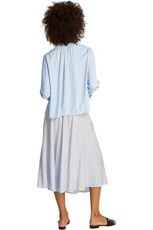 Tommy Hilfiger Damen Bluse Soft Viscose mit V-Ausschnitt, Blau (Breezy Blue), 38