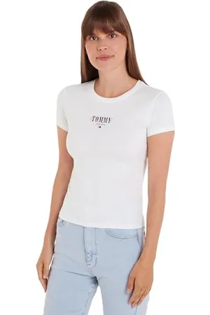 Tommy Hilfiger Damen T-Shirt Kurzarm Slim Rundhalsausschnitt, (White), 4XL