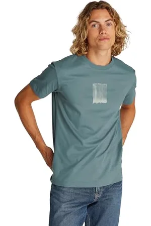 Calvin Klein Herren T-Shirt Kurzarm Brush Stroke Graphic Tee Regular Fit, Türkis (Trooper), XL