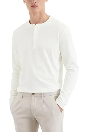 Marc O’ Polo Marc OߴPolo Herren Langarmshirt aus Bio-Baumwolle mit kurzer Knopfleiste, Weiß (Egg White), L