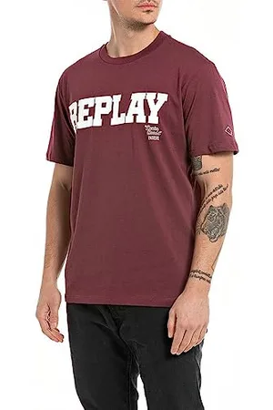Replay Herren T-Shirt Kurzarm Rundhalsausschnitt mit Logo, (Rot), XS