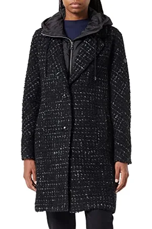 Bugatti Damen Wolljacke in dezentem Karo leicht oversized und mit Kapuze
