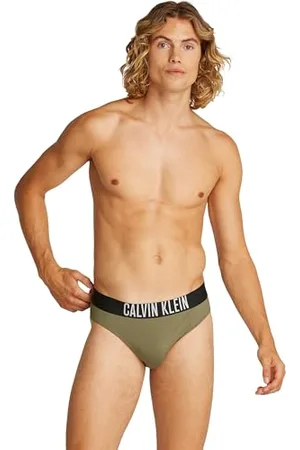 Calvin Klein Herren Badeslip Brief mit Logobund, Grün (Burnt Olive), S