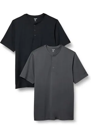 Amazon Herren Kurzärmliges Henley-Hemd Aus Schnelltrocknendem Jersey, Normale Passform, 2er-Pack, , L