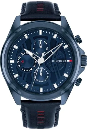 Tommy Hilfiger Multi Zifferblatt Quarz Uhr für Herren mit Blaues Lederarmband - 1710655
