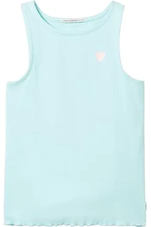 TOM TAILOR Mädchen Kinder Ripp-Top mit Herz-Print, soft blue lagoon, 92/98