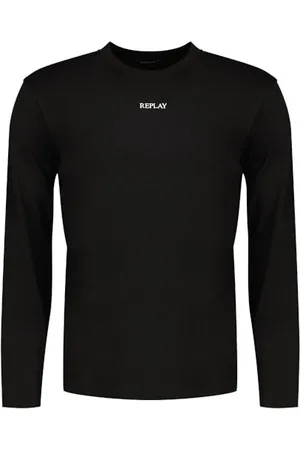 Replay Herren Langarmshirt mit Rundhalsausschnitt, Schwarz (Black 098), XL