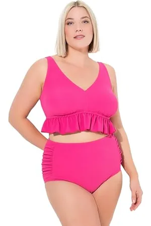 Ulla Popken Damen große Größen Übergrößen Plus Size Bikini, Struktur, Rüsche, Softcups, Träger verstellbar